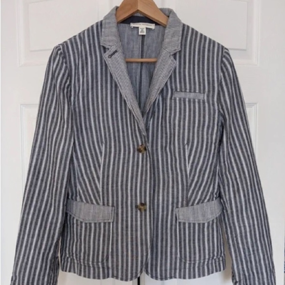 Banana Republic Navy and White Striped Blazer